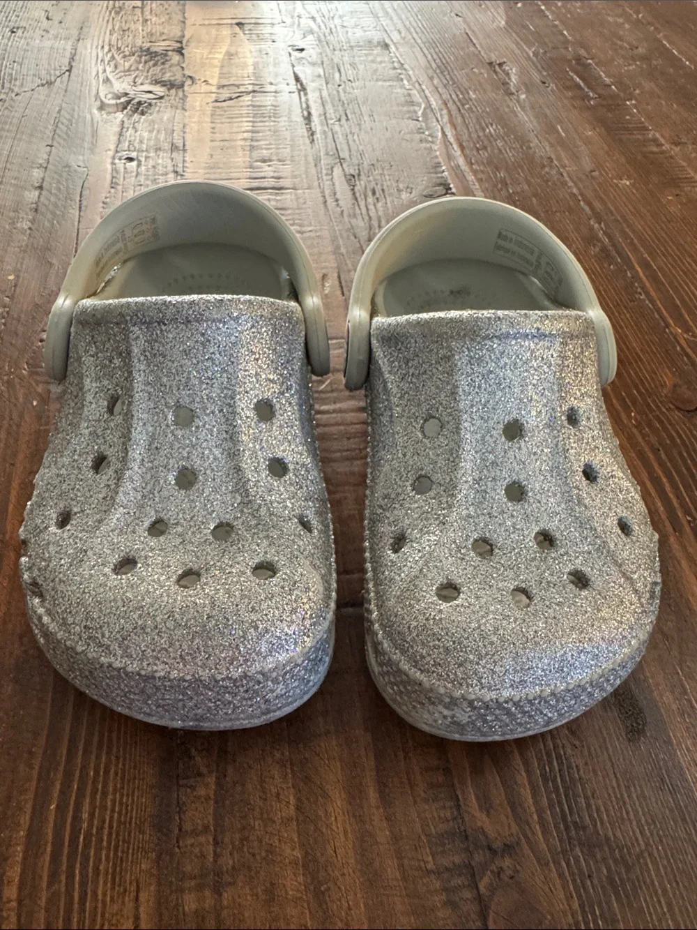 Crocs Kids Silver Glitter Clog Shoes